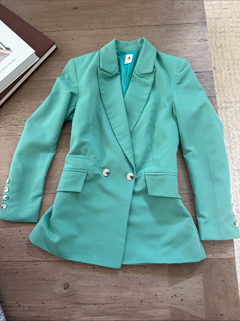 Women’s Double-Breasted Mint Green Blazer